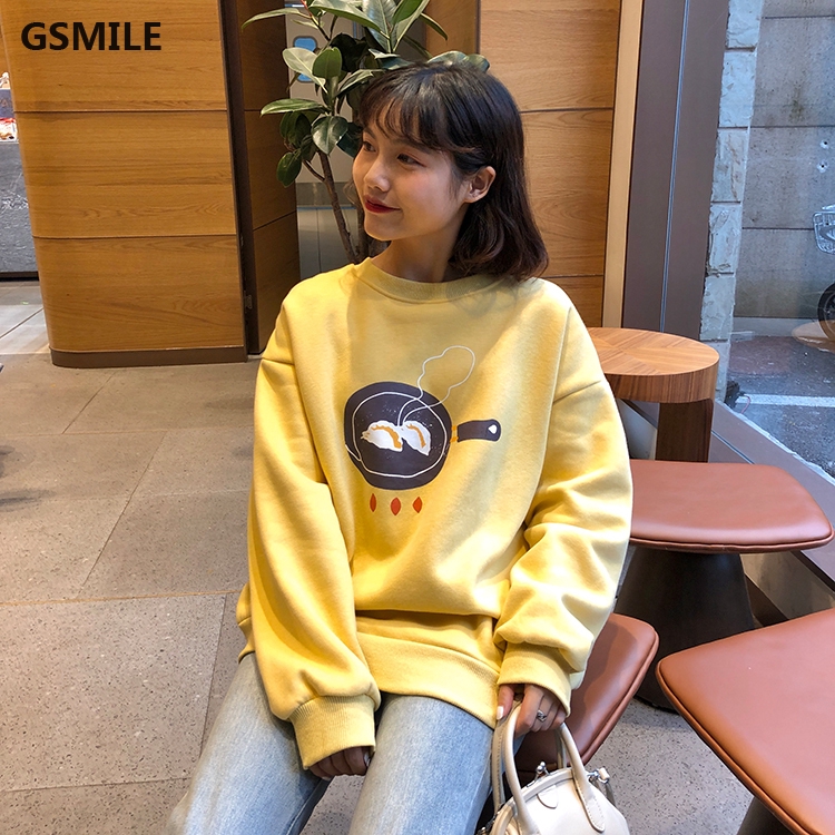 Áo sweater dáng rộng in hình hoạt hình phong cách Hàn Quốc