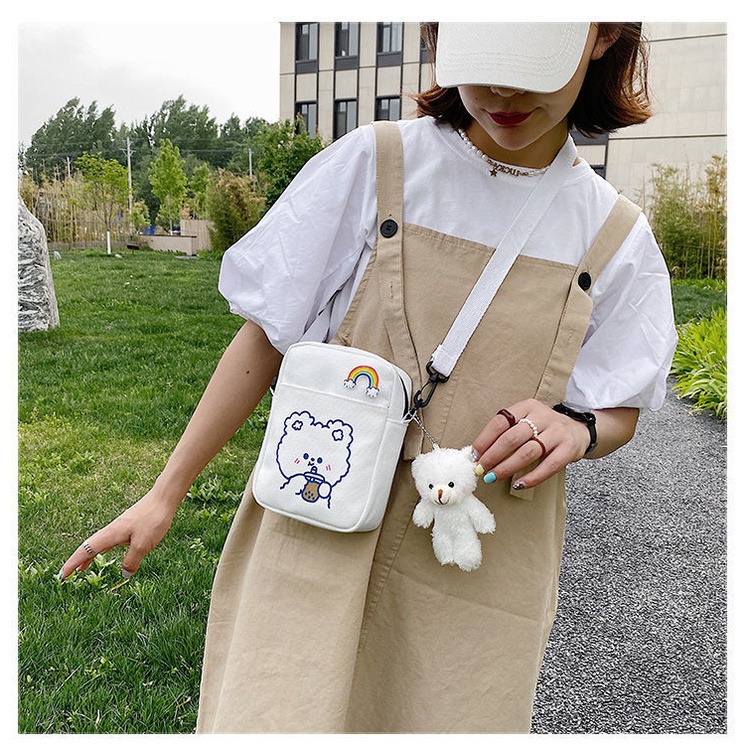 Túi Canvas Đeo Chéo Kiểu Dáng Dễ Thương Cho Nữ Sinh