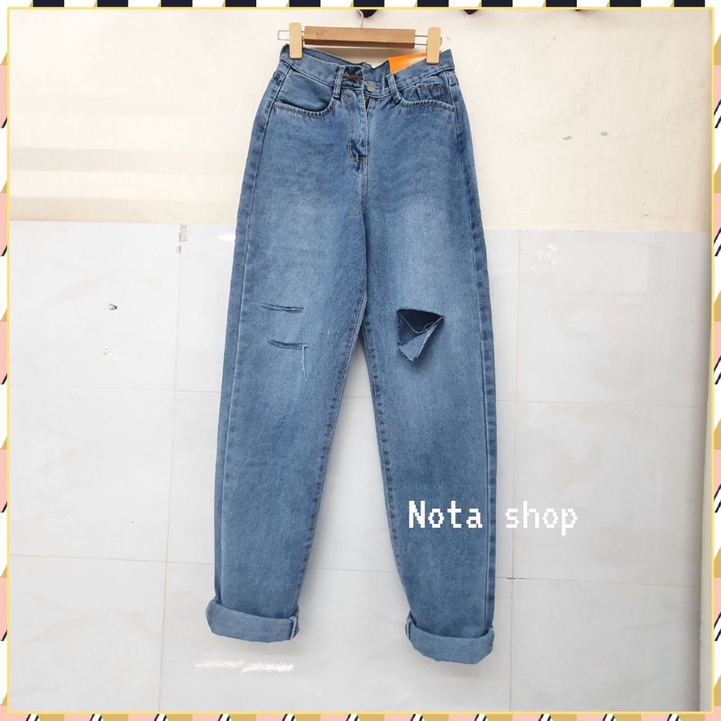 Quần jean baggy dài phối đường rách trẻ tung, QQUẦN JEAN DÀI M24