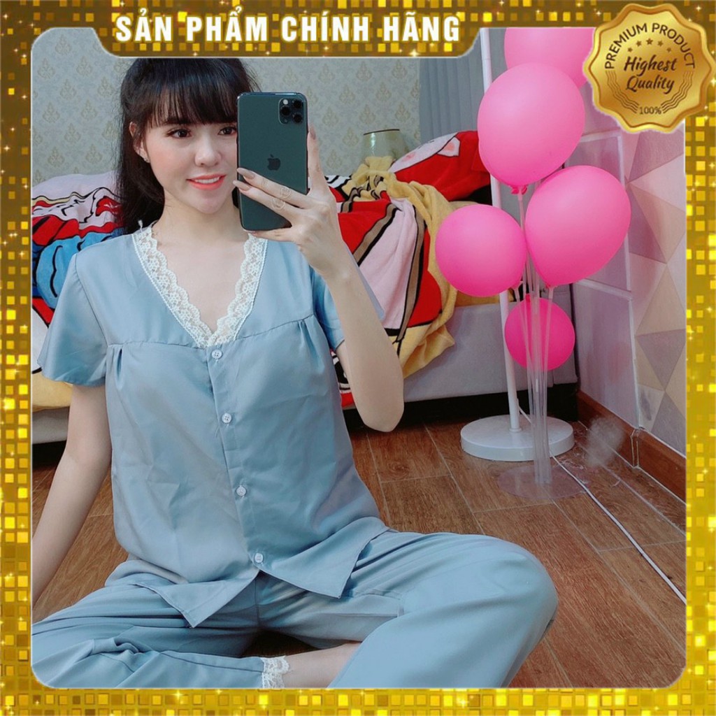 Các mẫu đồ bộ đẹp cổ có viền ren quần dài tay ngắn siêu dễ thương