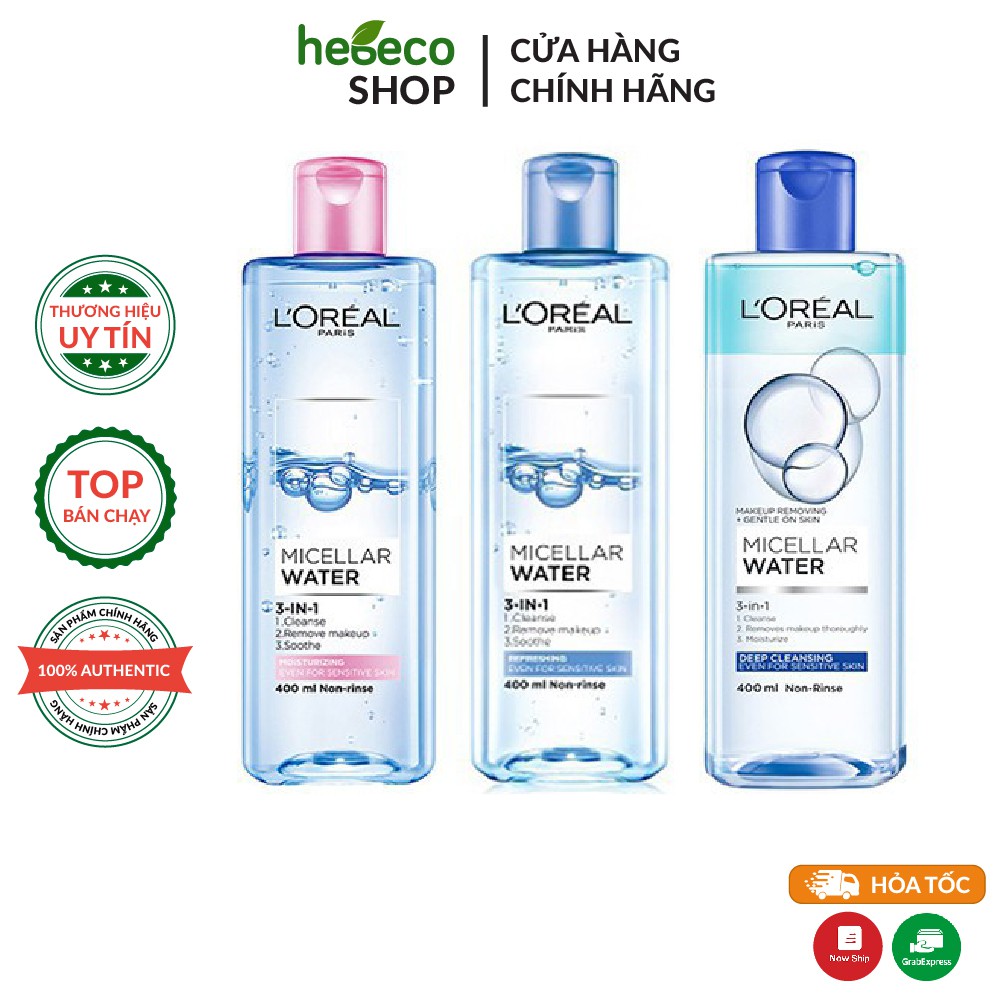 Nước tẩy trang cho mọi loại da L'Oreal Paris 3-in-1 Micellar Water 400ml - Pháp Chính Hãng