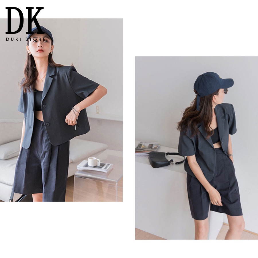 Áo khoác áo vest blazer nữ màu xám đen cao cấp - DUKI STORE