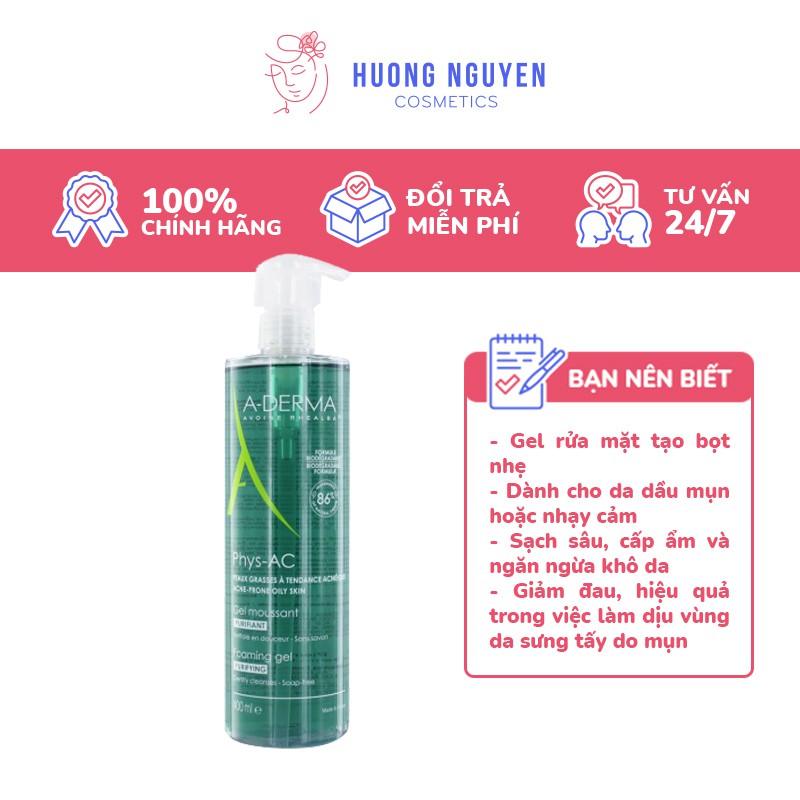 Sữa Rửa Mặt A-Derma Gel Moussant Purifiant Phys-Ac