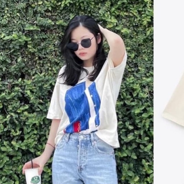 Áo phông suông trắng hình xanh siêu lạ ql kimng mh yy
