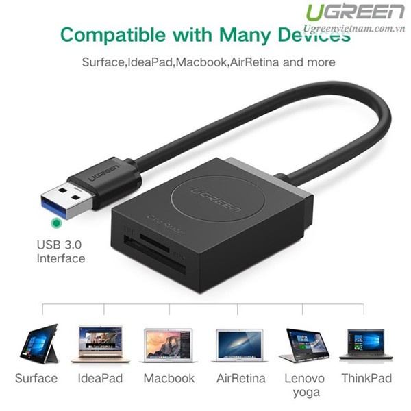 Đầu đọc thẻ USB 3.0 hỗ trợ SD/TF chính hãng Ugreen 20250 cao cấp