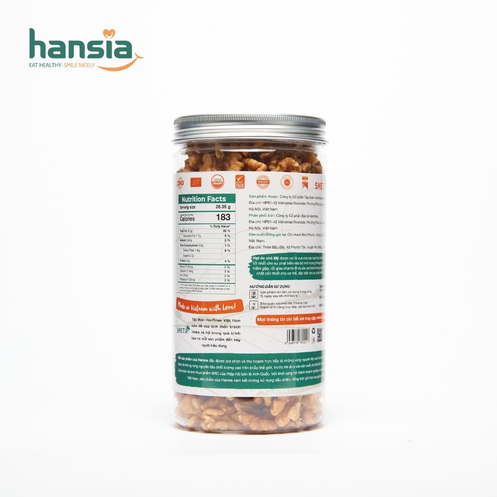 Nhân Hạt Óc Chó Vàng Mỹ Organic HANSIA Giàu Omega 3 Và Dinh Dưỡng Tốt Cho Mọi Lứa Tuổi, Dễ Ăn Béo Ngậy Hộp 200g - 400g