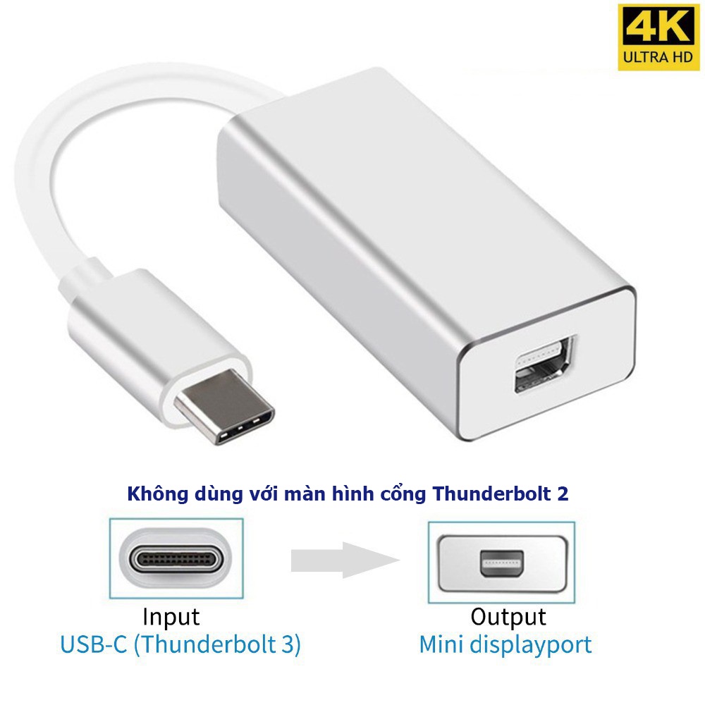 Cáp USB C to Displayport, Type-C ra mini DP dài 1m8 4k 60hz