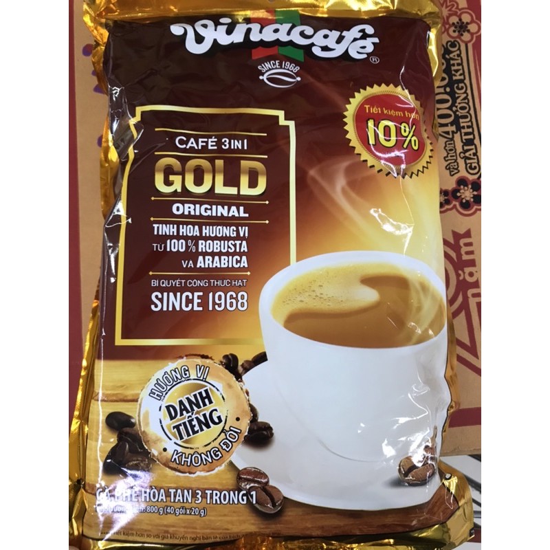 cafe hoà tan 3in1 VINACAFE GÓI 800g(40 gói *20g) giá bìa 105k date mới MUA 2 gói tặng kèm quà