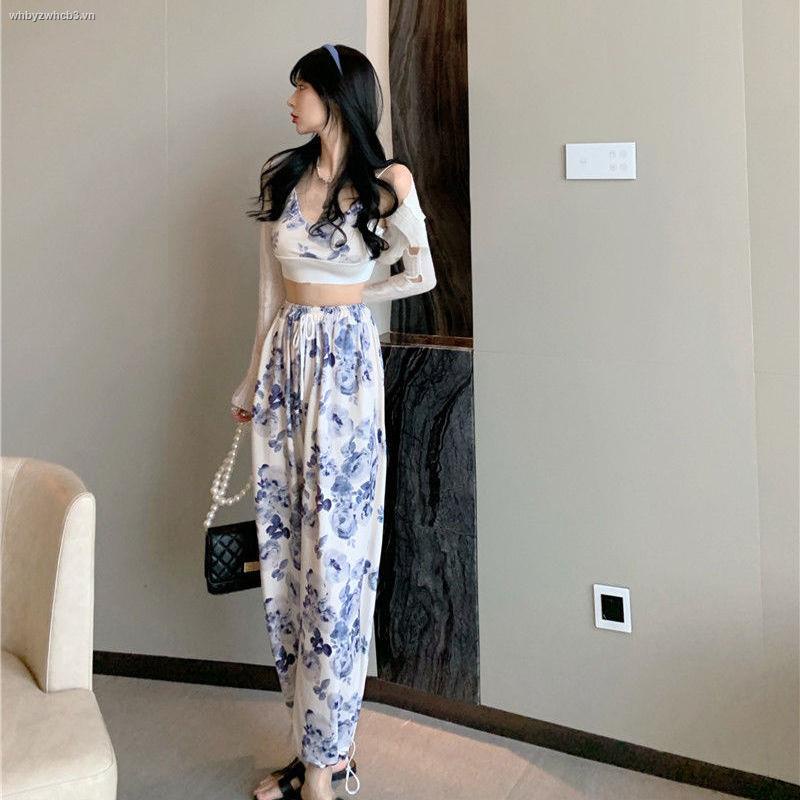 Set áo hai dây in hoa + quần dài lưng thun thời trang mùa hè phong cách phương Tây mới cho nữ
 | BigBuy360 - bigbuy360.vn