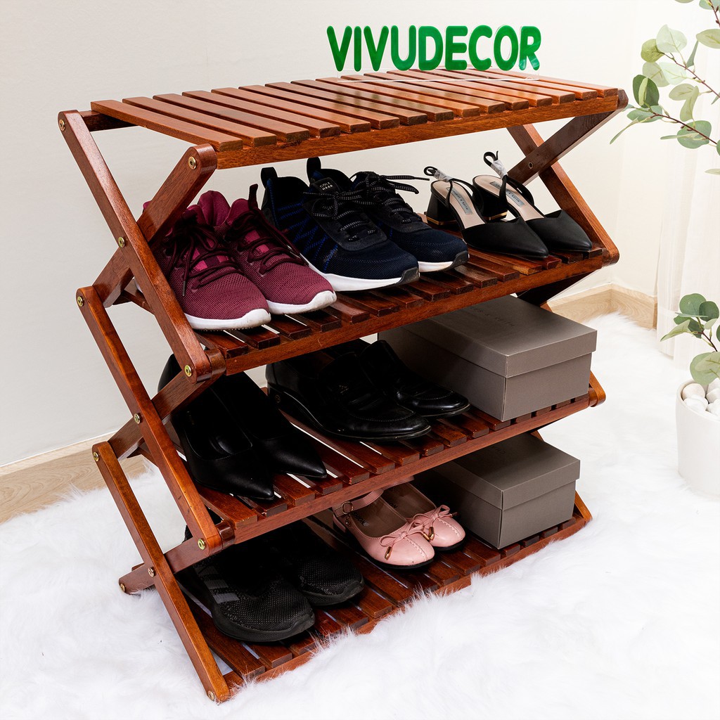 Kệ Để Giày Vivudecor 100% Gỗ Chò Chỉ Tự Nhiên , Kệ Giày Lắp Ráp Màu Gỗ Tự Nhiên Bền, Sạch.