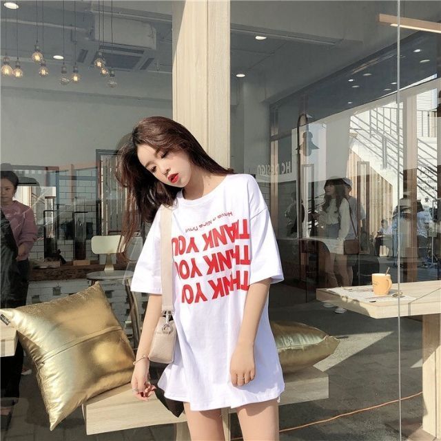 Áo thun tay lỡ free size Thank you🤔🤔🤗