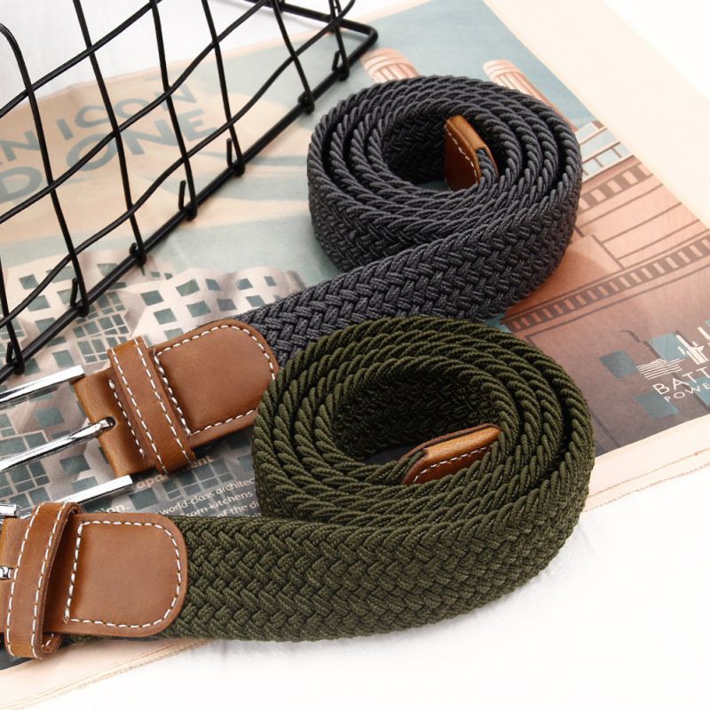 Women Men Square Pin Buckle Woven Canvas Nylon Belt Neutral Soft Simple Belt