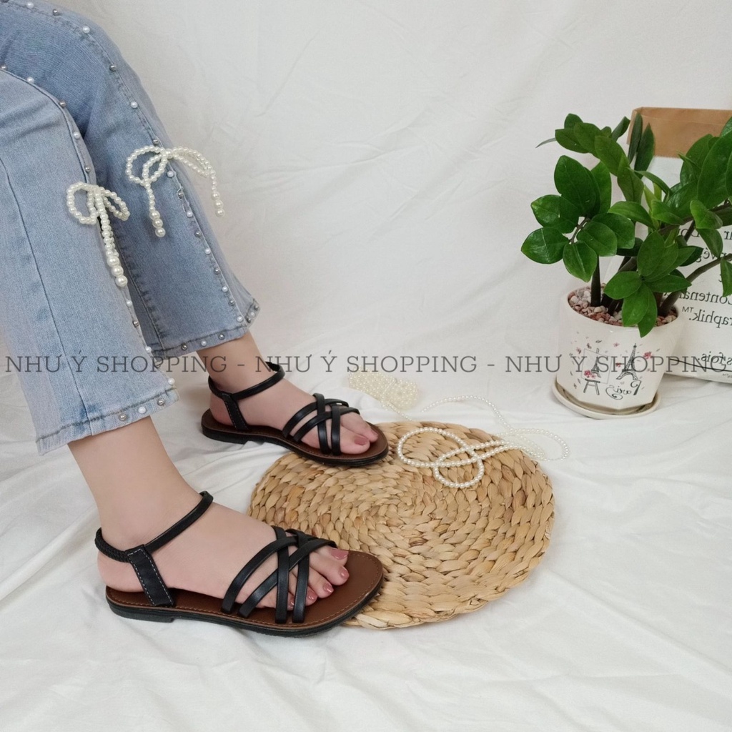 Giày sandal nữ đi học, đi chơi 4 dây chéo cách điệu xinh xắn Hình Thật- tb4cheo