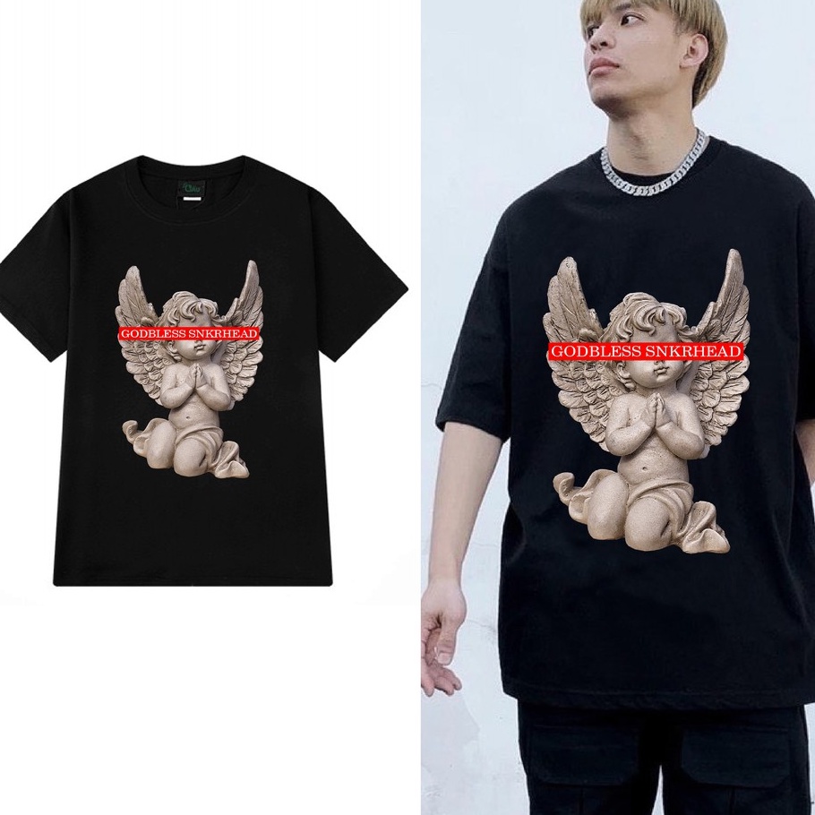 Áo thun tay lỡ G1SHOP Unisex form rộng vải 100% coton co dãn 4 chiều, phong cách Local Brand - Thiên Thần e chữ đỏ