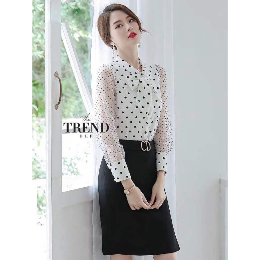 Áo sơ mi công sở chấm bi đẹp chất lụa sàng điệu sang trọng lịch sự_có size to bigsize