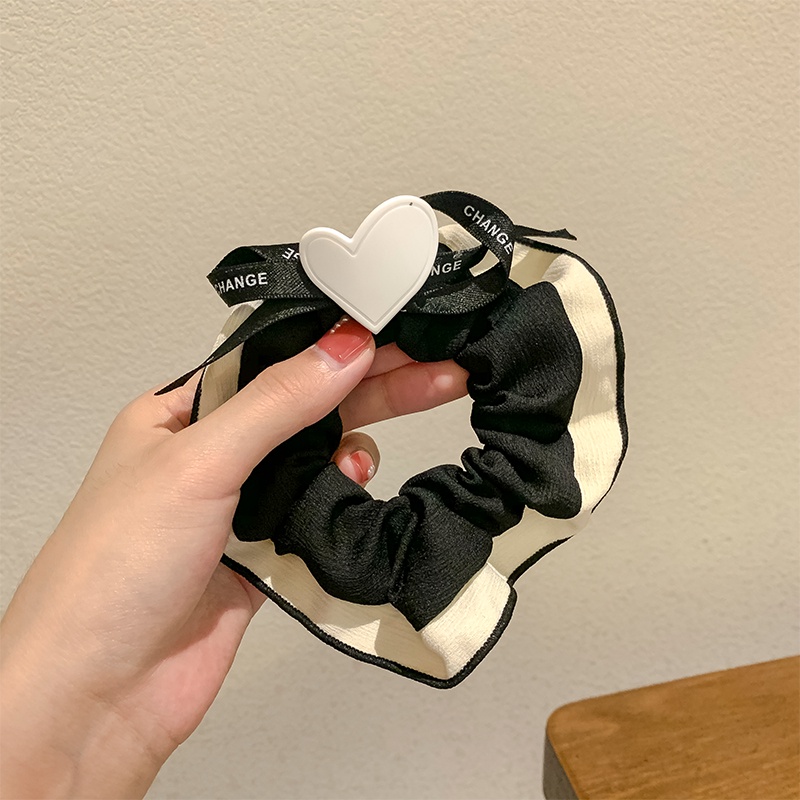 Dây Cột Tóc Đính Nơ Màu Trắng Đen Phong Cách Hàn Quốc Cho Nữ