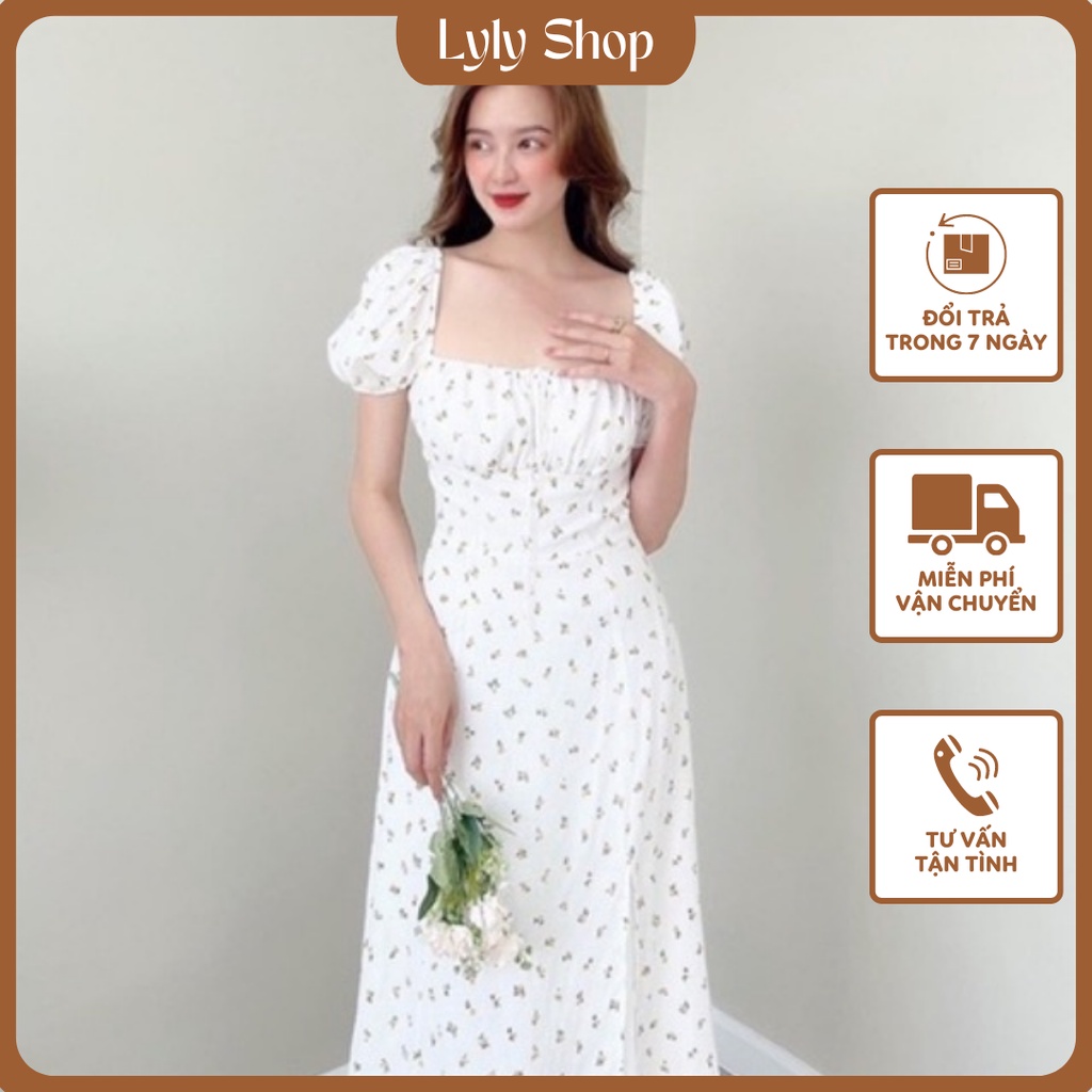 (Có Bigsize) Maxi hoa trắng xẻ tà đi biển dạo phố