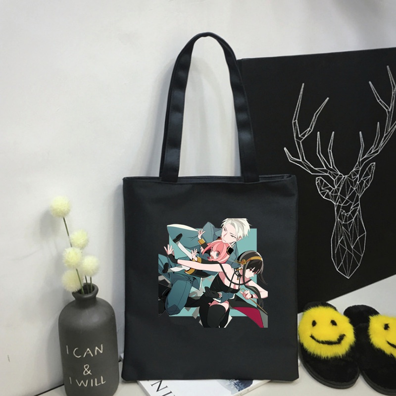 Túi tote vải đen trắng đeo vai IN HÌNH Spy x Family anime chibi tiện lợi thời trang quà tặng lưu niệm