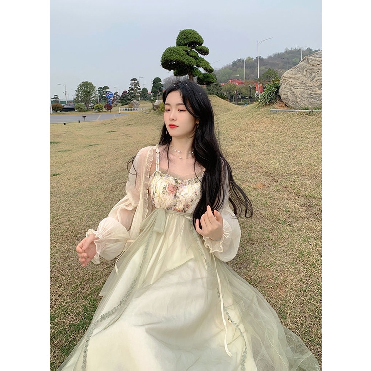 Đầm Hai Dây Eo Cao Phối Ren In Họa Tiết The Wizard of Oz Pháp Cho Nữ