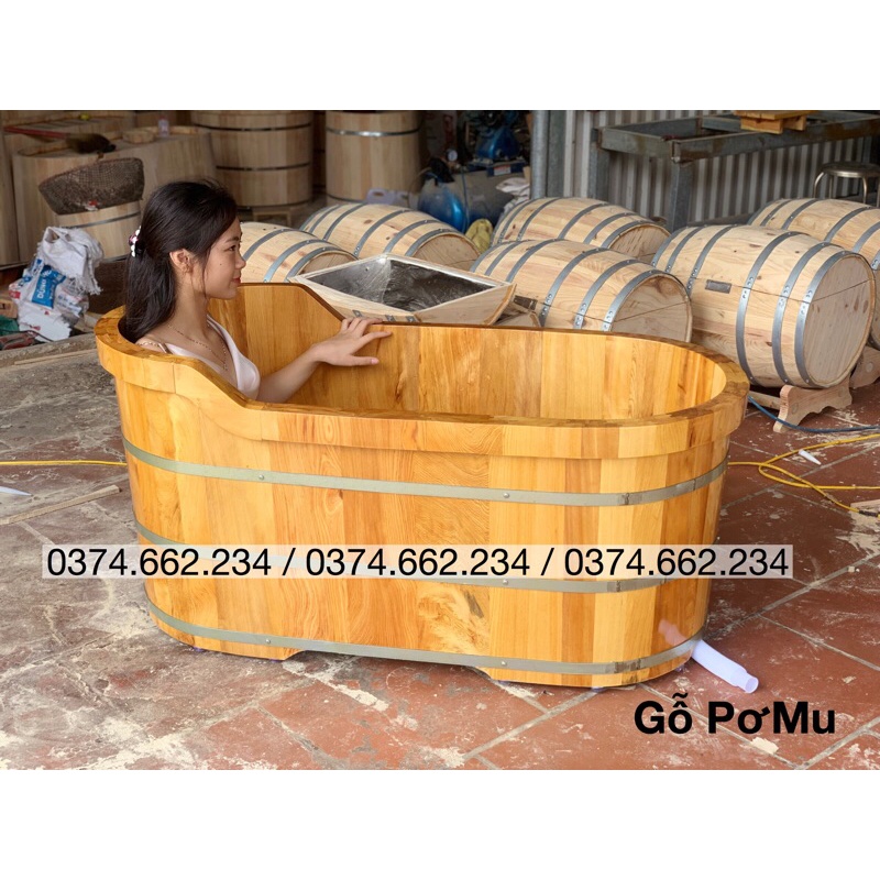 Bồn tắm gỗ pơ mu bo viền cao cấp