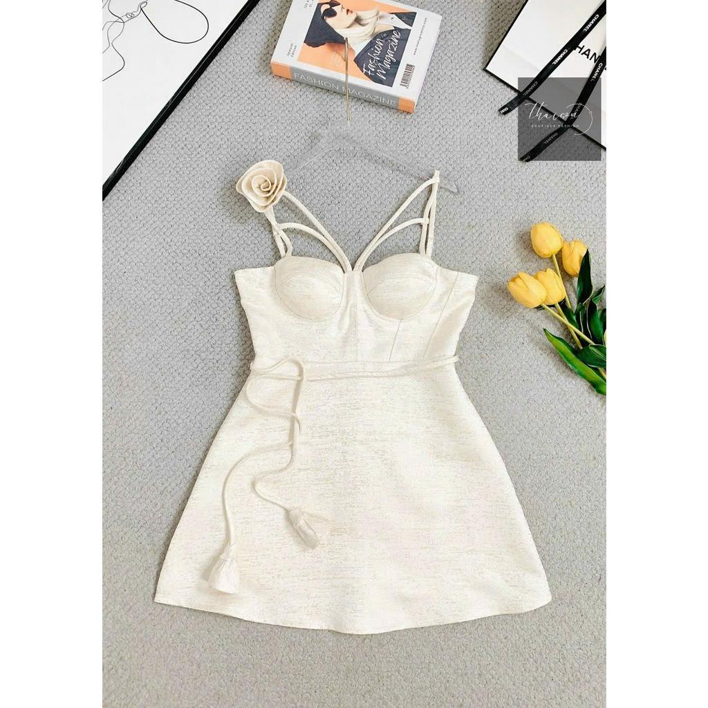 Ảnh Thật - Váy Taffa gấm phối dây đệm ngực sang chảnh TS