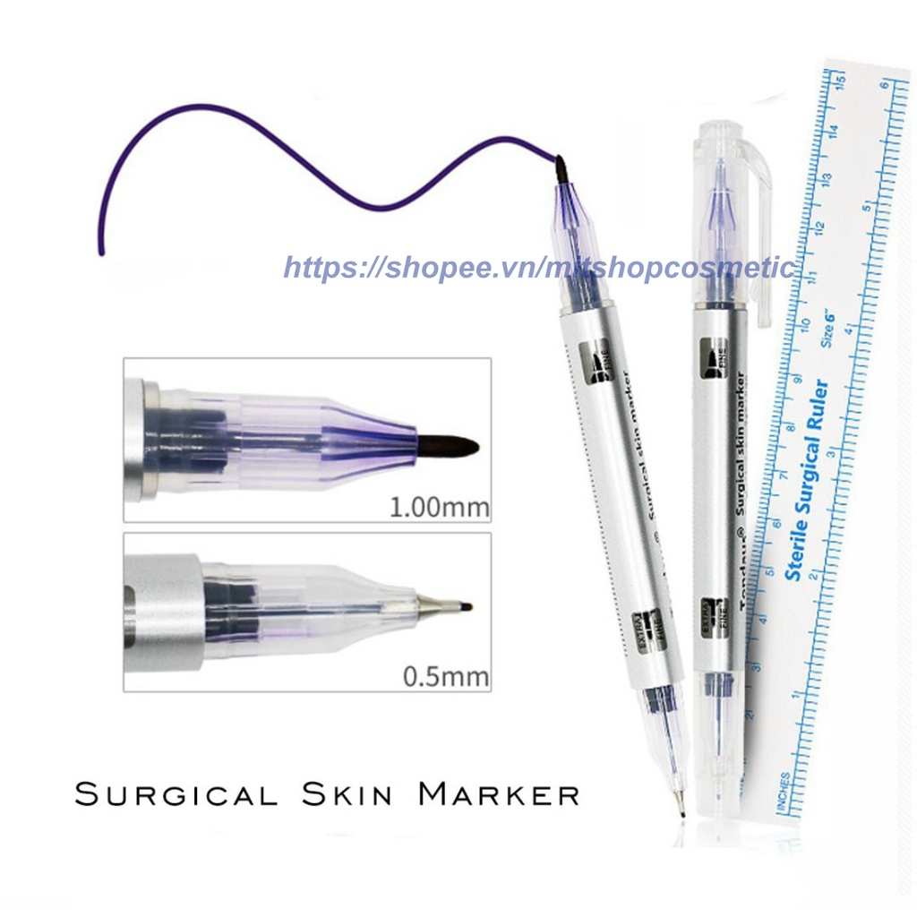 Sterile Pen- Bút kèm thước vô trùng đánh dấu vết mổ phẫu thuật thẩm mỹ không trôi- Bút tiệt trùng phun xăm tattoo