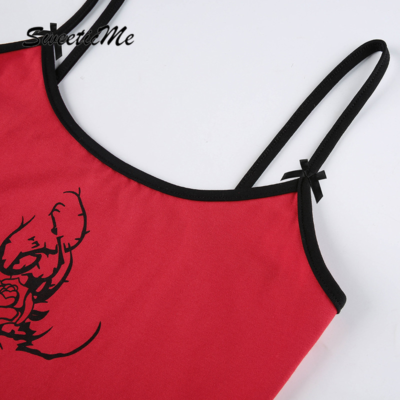 SweeticMe Women's 2021 New Rose Print Contras Bow Sexy Slim Vest | BigBuy360 - bigbuy360.vn