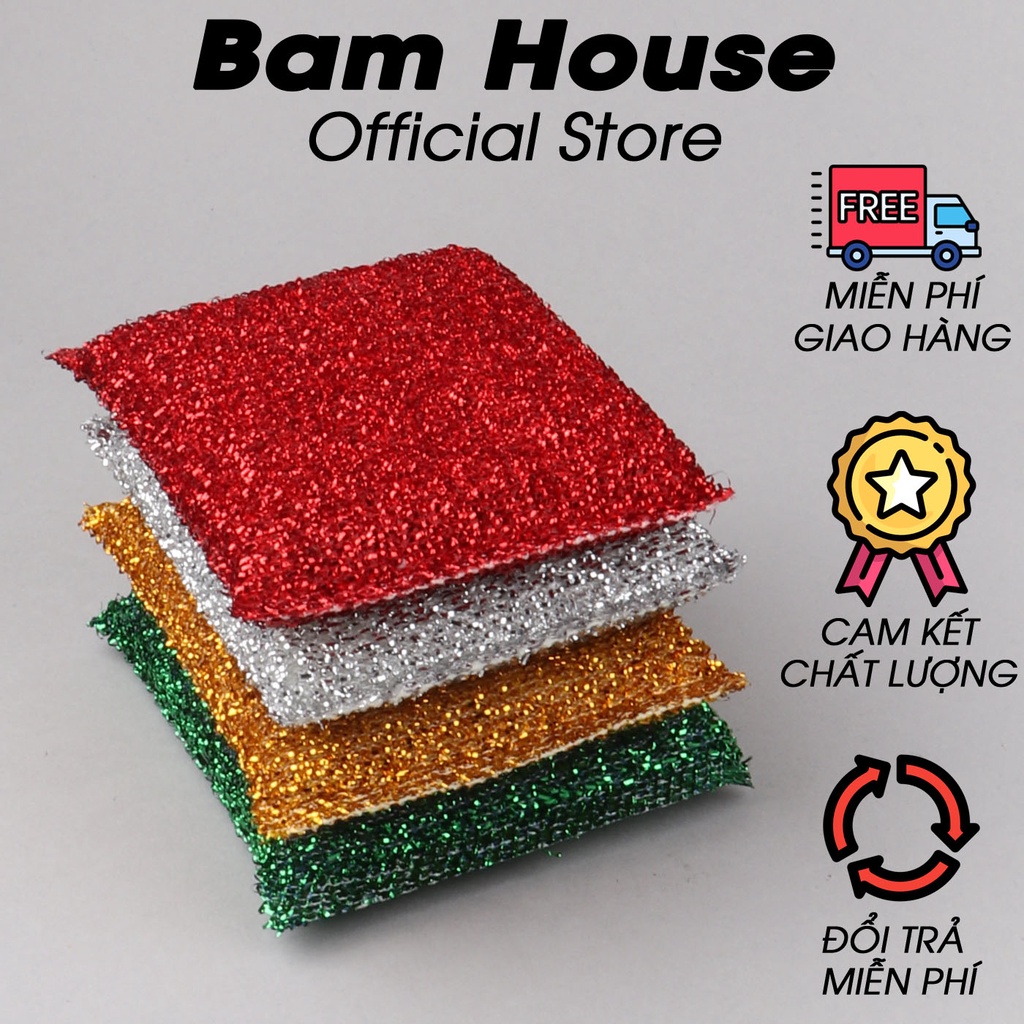 Bộ 4 miếng rửa chén kim tuyến Bam House đa năng siêu sạch cao cấp BRH01 – Gia dụng bếp