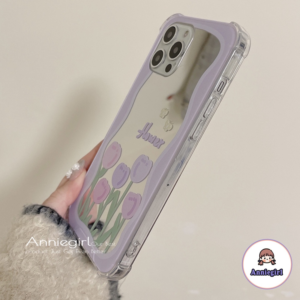 Ốp Điện Thoại TPU Mềm Chống Sốc Gắn Gương Trang Điểm Họa Tiết Hoa Tulip Cho IPhone 14 13 12 11 Pro Max X XS XR 8 7 Plus