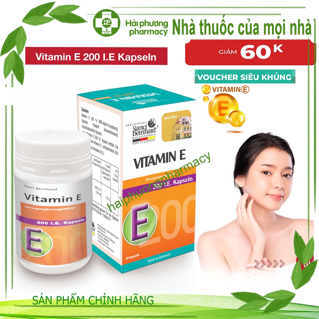 Vitamin E Kapseln hỗ trợ làm đẹp da, chống oxy hóa, ngăn ngừa lão hóa Sanct Bernhard Đức