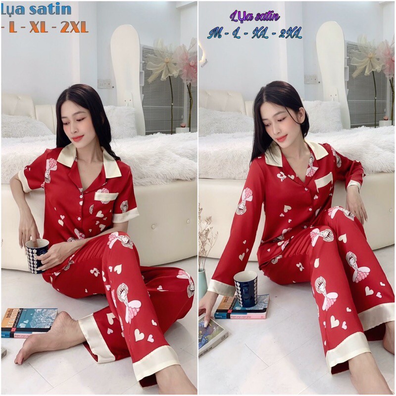 Bộ pijama LỤA SATIN 🍃 4size M-L-XL-2XL, túi quần sâu, cos bigsize Mi Cần Thơ