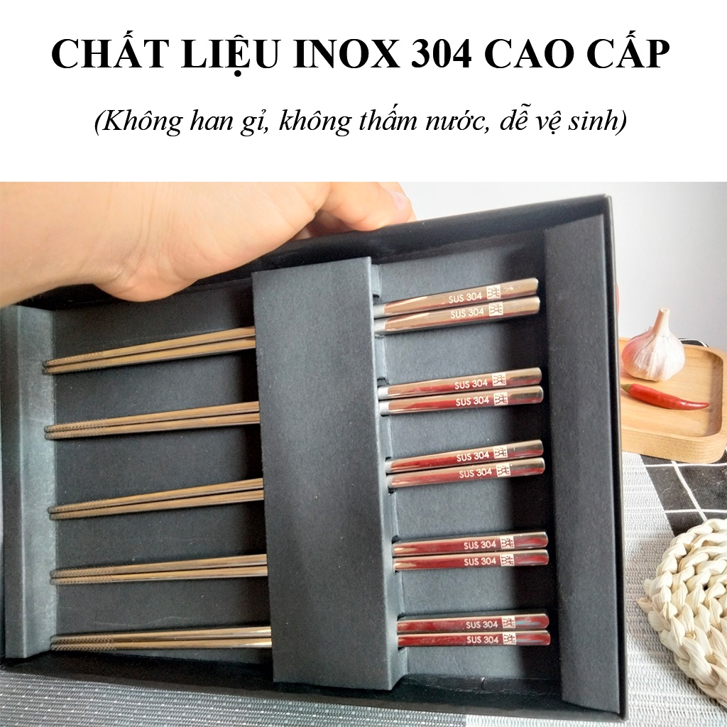 Combo 5 đôi đũa và 5 chiếc thìa inox 304 - Zwilling chính hãng - kháng khuẩn, bền đẹp nhập khẩu chính hãng từ Đức