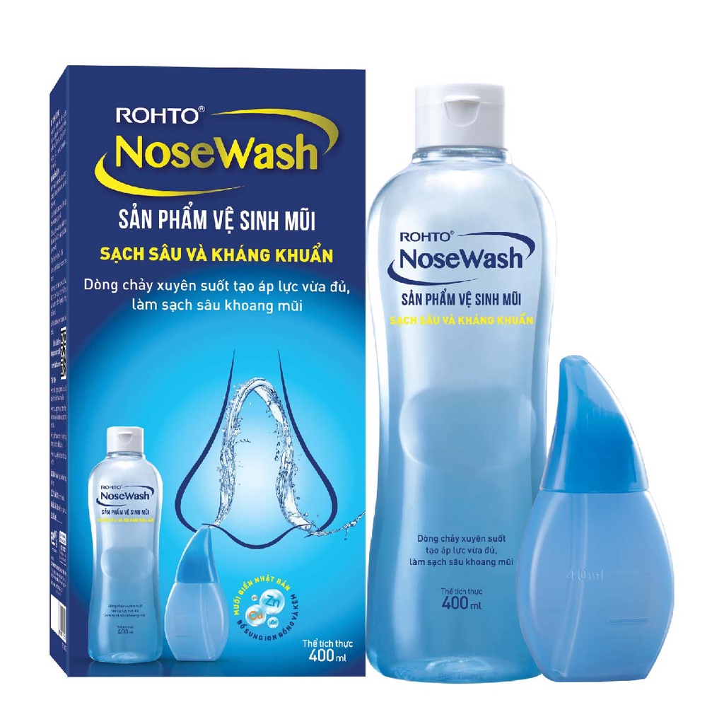 Bộ sản phẩm vệ sinh mũi Rohto NoseWash (1 bình vệ sinh mũi Easy Shower và 1 bình dung dịch 400 ml)