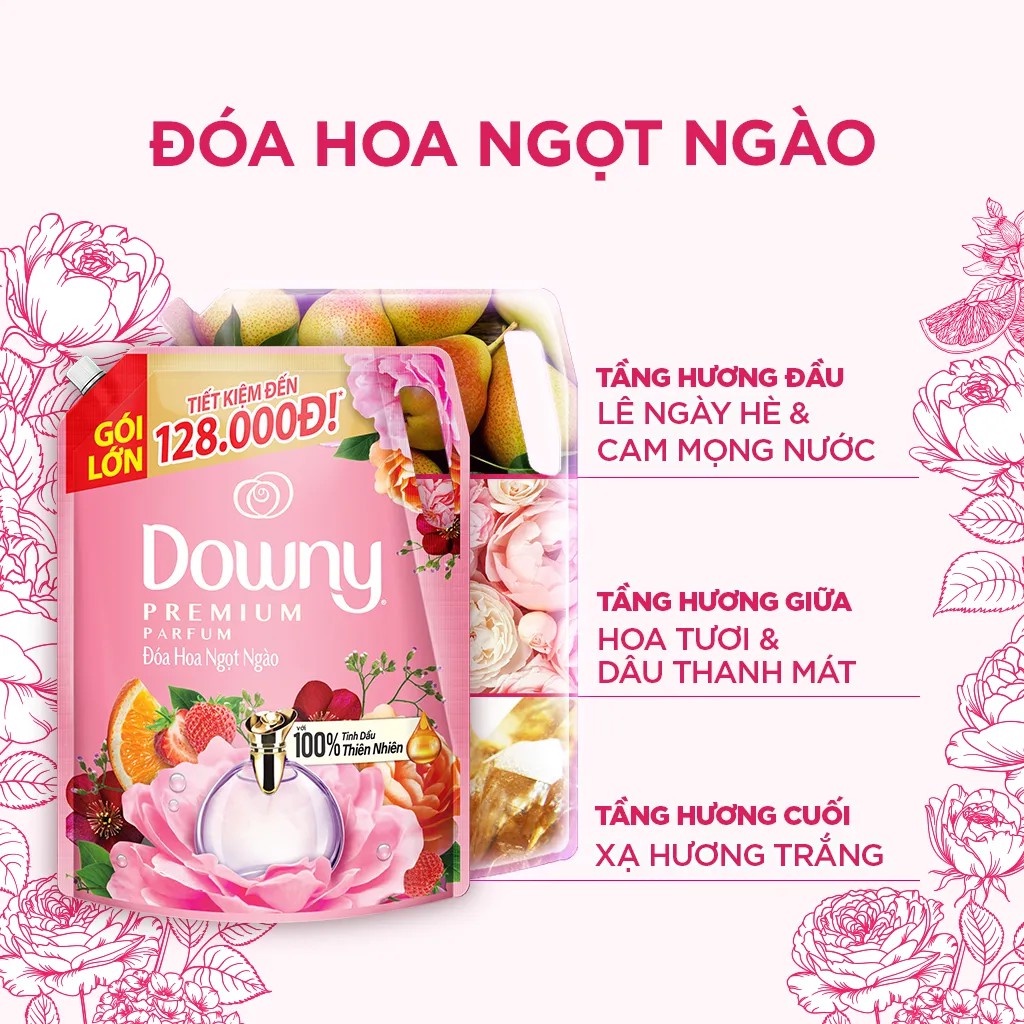 Nước Xả Vải Downy Đóa Hoa Ngọt Ngào Túi 3.5L