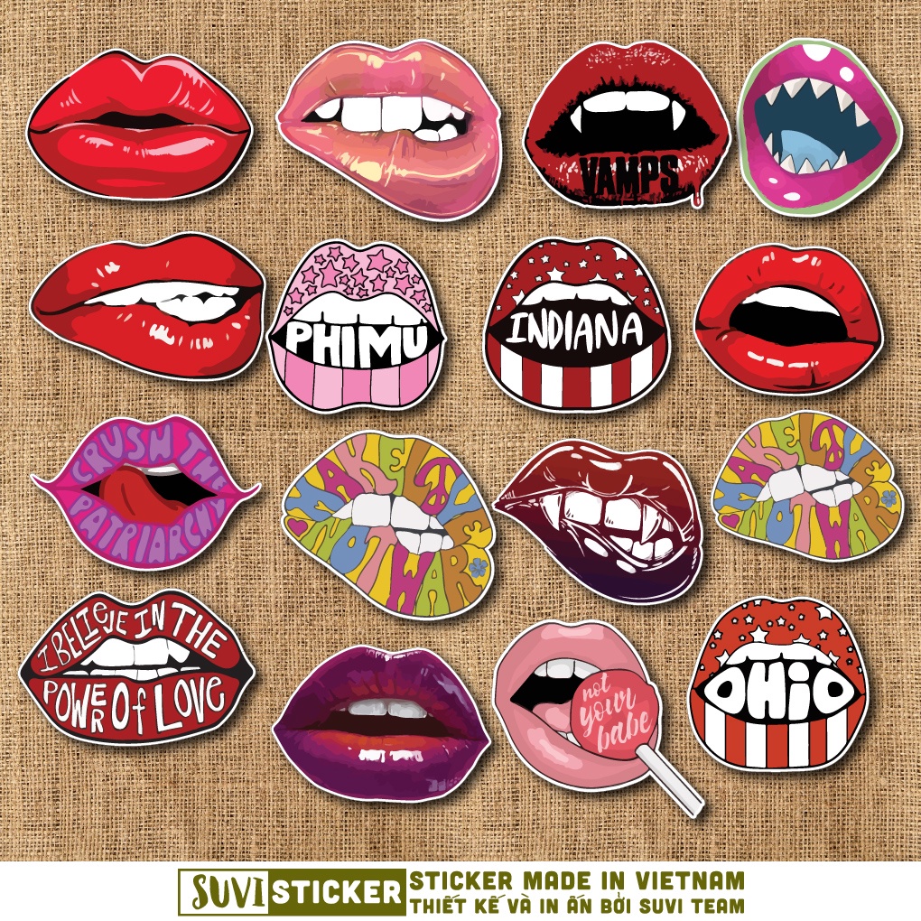 50 Sticker Lips chống nước sticker dán laptop, điện thoại, đàn guitar, mũ bảo hiểm, vali. MSP:SV20