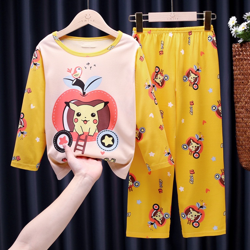 Bộ Đồ Ngủ Tay Dài In Hoạt Hình Pokemon Pikachu Dễ Thương Thời Trang Xuân Thu Cho Bé