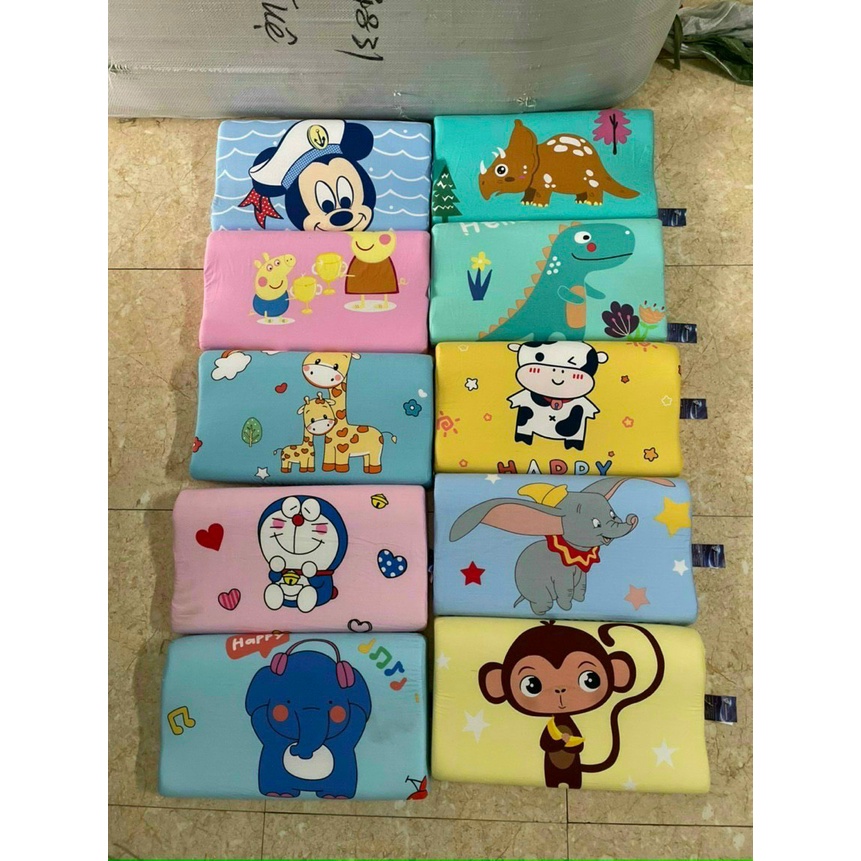 Gối cao su non cho bé từ 3 tuổi đến 10 tuổi 3D cao cấp, vỏ gối Cotton thoáng mát êm ái [ Được chọn màu]