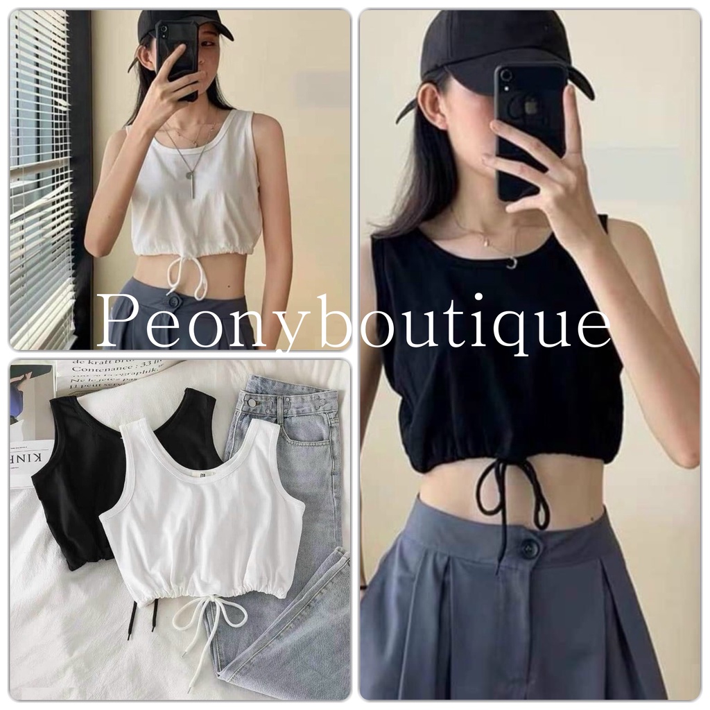 Áo Ba Lỗ Phối Dây Rút Eo PEONYB Nữ [FREESHIP] Thun kiểu croptop 2 dây body dáng ôm, form ngắn thể thao cá tính Ulzzang