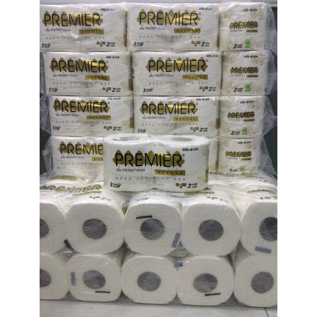 Lốc 10 cuộn giấy vệ sinh cao cấp PREMIER DELUXE 3 lớp - mềm - mịn - dai - không bụi