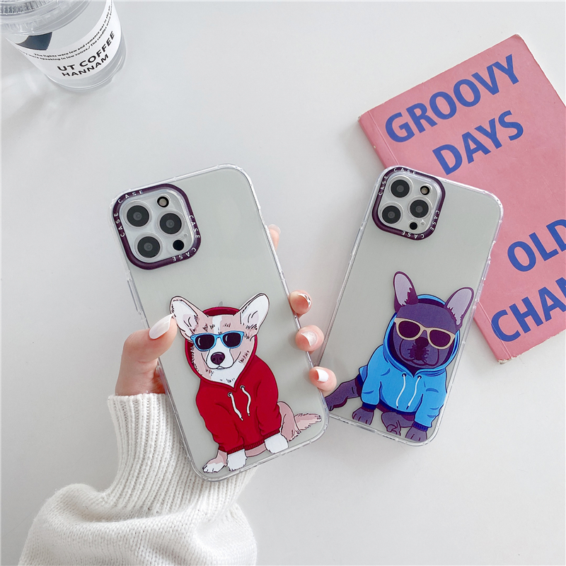 Suitable for SAMSUNG S9 Plus S10 S10plus S20plus S20 S20ultra S20fe cartoon Corgi and French bulldog couple S21/S30 S21Plus S21 all-inclusive anti-fall mobile phone case