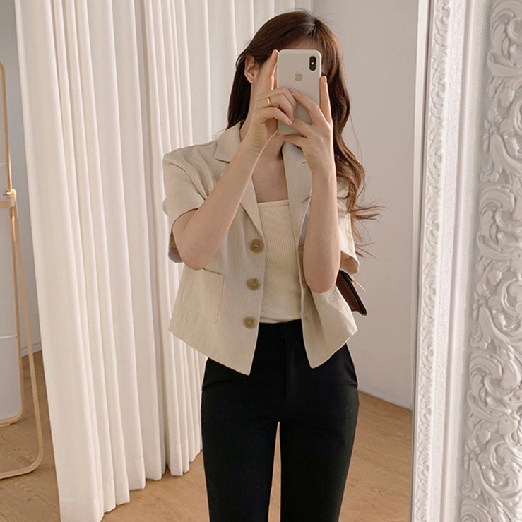 Áo khoác blazer SUXI tay ngắn màu sắc trơn phong cách Hàn Quốc thời trang dành cho nữ | BigBuy360 - bigbuy360.vn