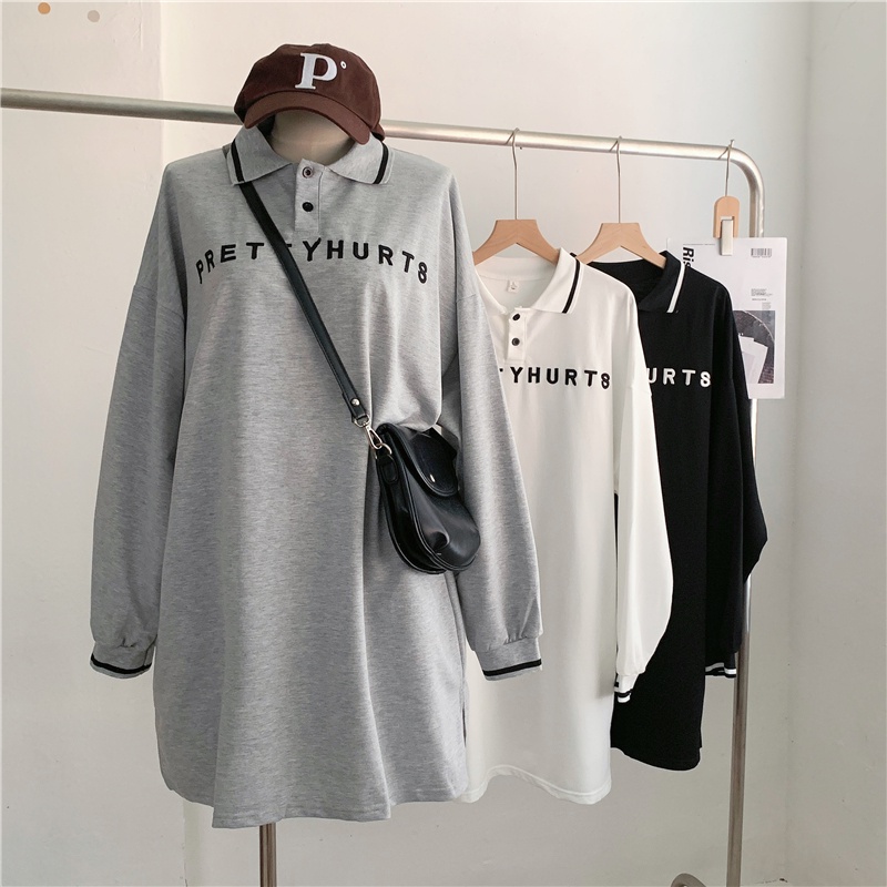 Áo Thun Polo Tay Dài Dáng Rộng Thêu Chữ Thời Trang Mùa Thu Mới Cho Nữ