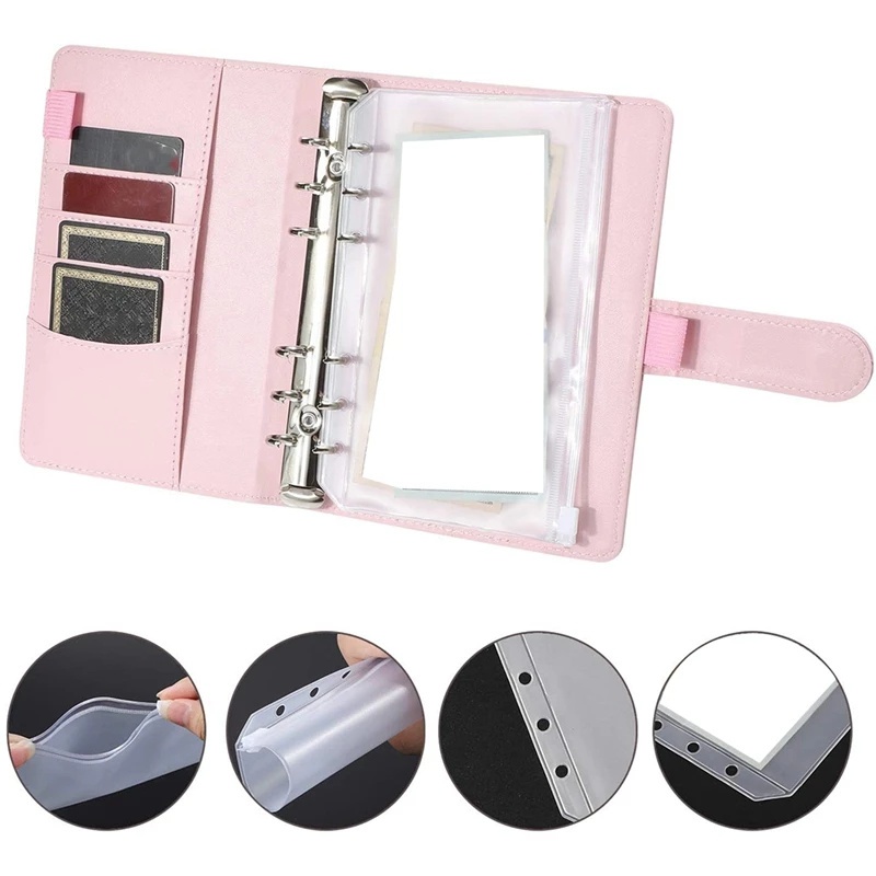 Bìa Da Pu Đựng Tài Liệu Giấy Tờ Khổ A6 Có Khóa Kéo Và Ngăn Kéo Tiện Dụng