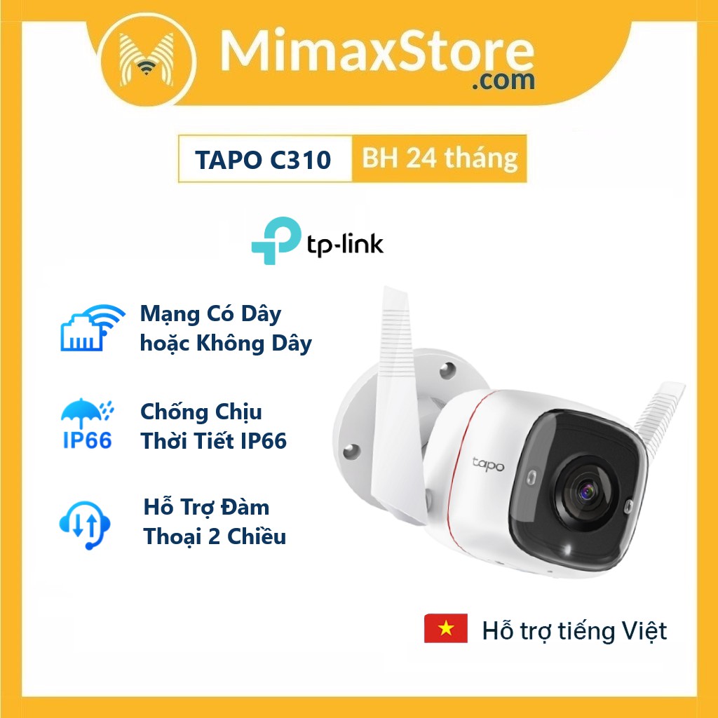 [Hỏa Tốc - HCM] Camera Wi-Fi An Ninh Ngoài Trời Tp-link Tapo C310 | Hàng Chính Hãng | Bảo Hành 24 TH | Mimax Store