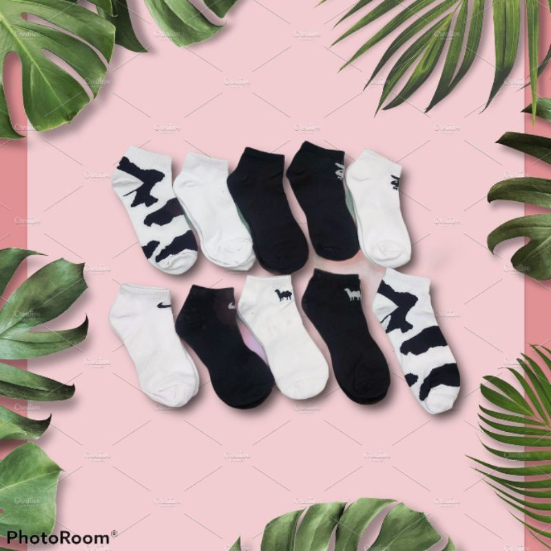 Combo 10 đôi vớ ngắn unisex cotton dày nhiều hoa văn