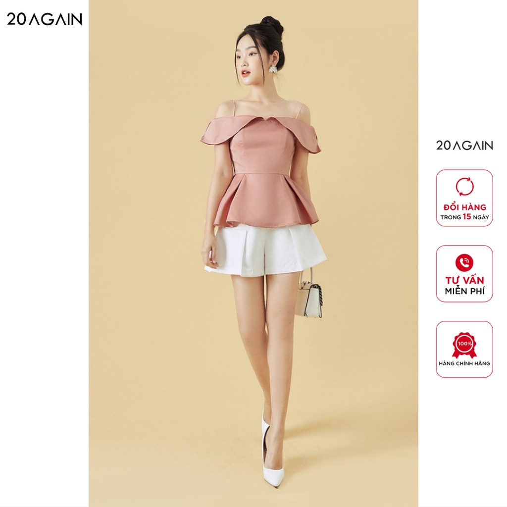 Áo sơ mi nữ peplum 20AGAIN trễ vai gợi cảm, chất tafta cao cấp ASA1520 - HÀNG MỚI VỀ