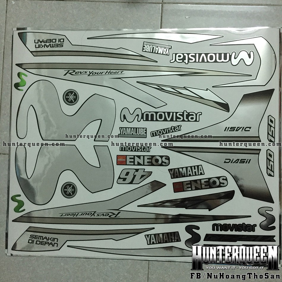 Tem Exciter 150. Tem rời chất liệu CROM, chữ Y15ZR. Dán xe đen. Xe màu khác vui lòng inbox