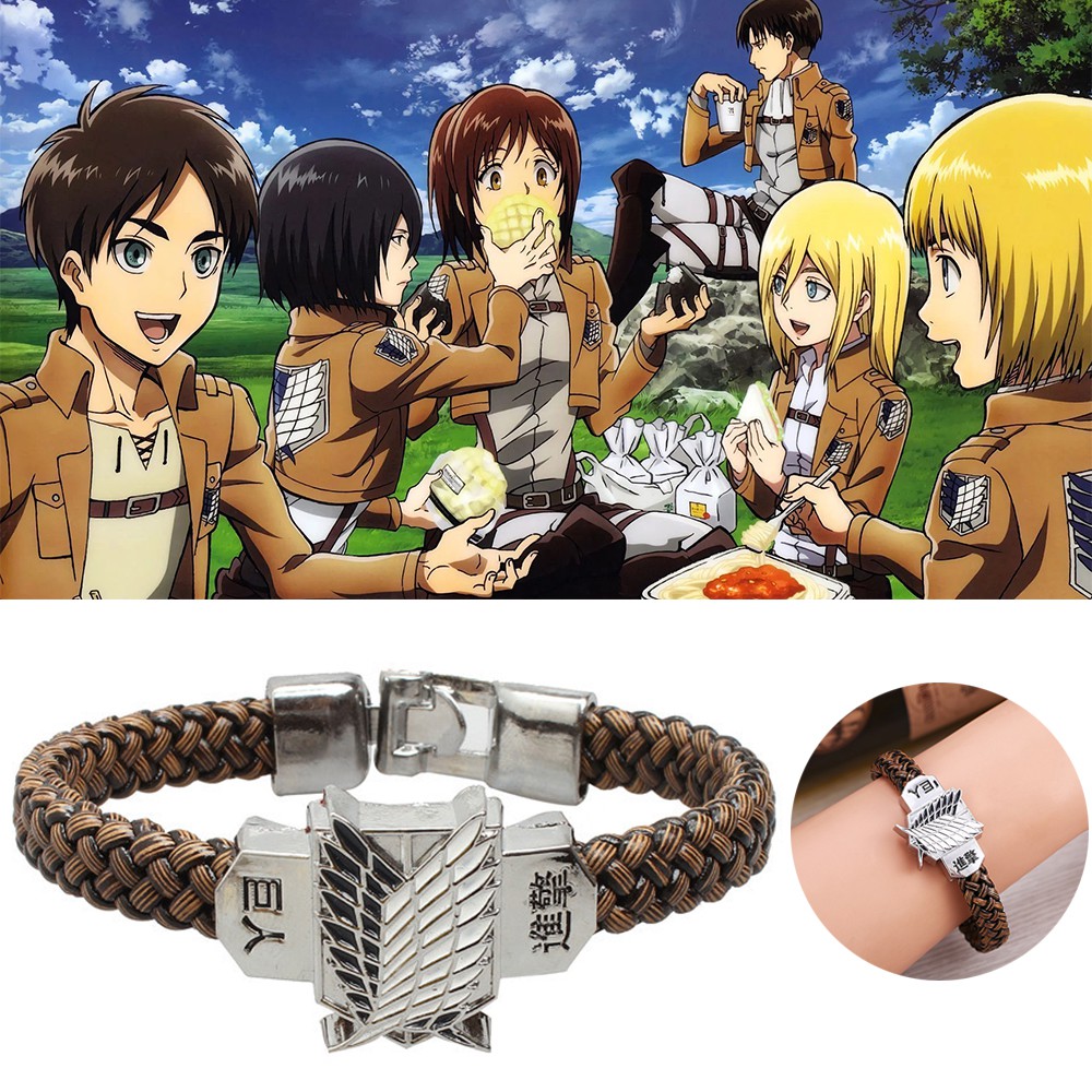 EPOCH Unisex Anime Attack On Titan Bracelets Men Wristband Shingeki No Kyojin Bracelets Wings of Liberty Punk Metal Woven Rope Bangles Cosplay Wristlet/Multicolor