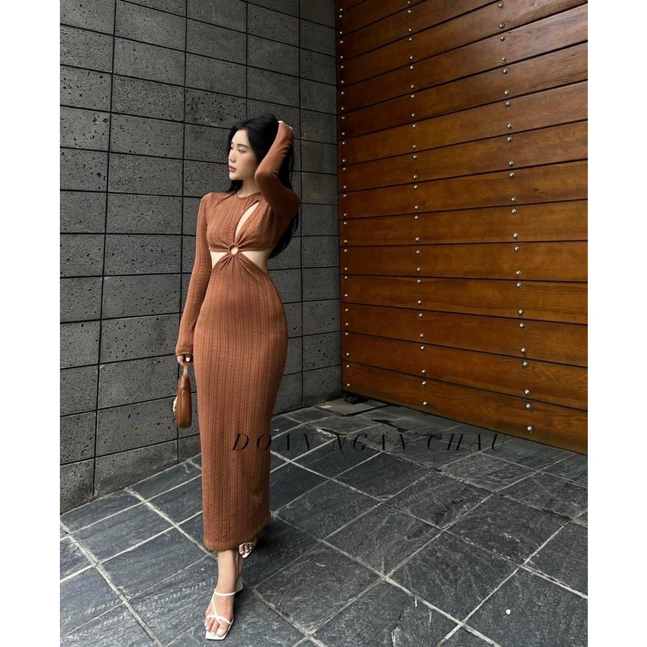 Đầm body tay dài khoét eo sexy khoét ngực LY60