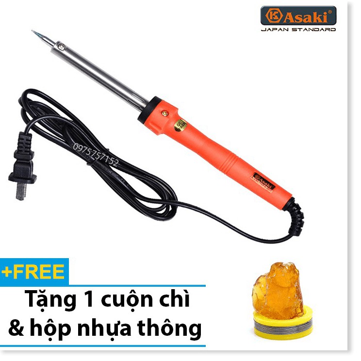 Mỏ hàn chì - Mỏ hàn thiếc 60W Asaki - Tặng 1 cuộn thiếc và 1 hộp nhựa thông